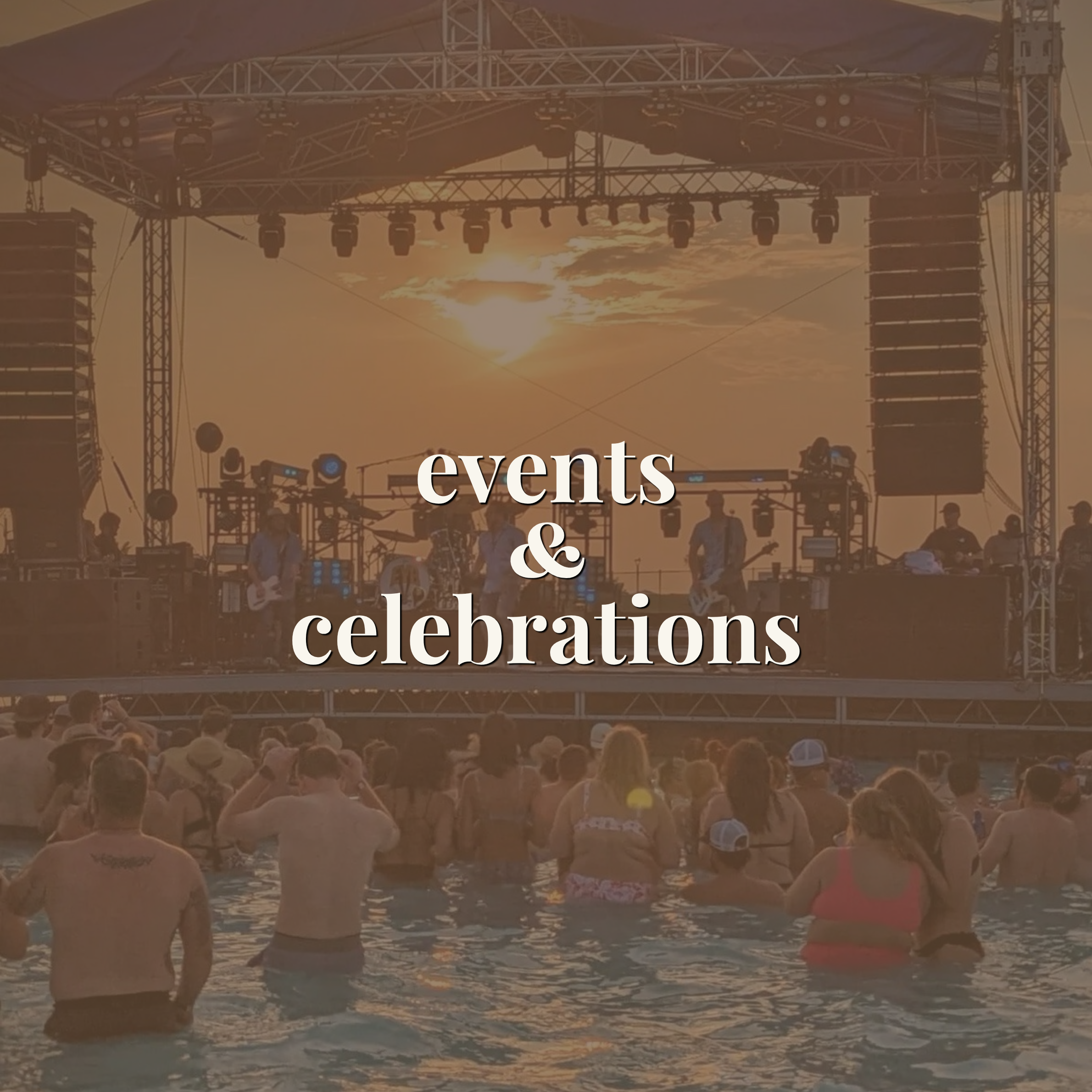 Crowd watching a live band at sunset during an outdoor event — link to the events and celebrations portfolio